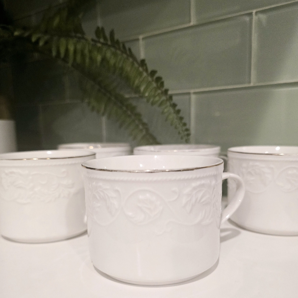 Farberware Calais Tea Cup Set of 6 - White Embossed 22K Gold Trim